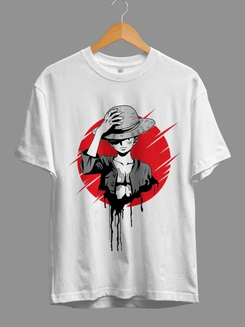 Unisex Bol Kalıp One Piece Monkey D. Luffy Anime Karakter Baskılı Özel Tasarım Tişört
